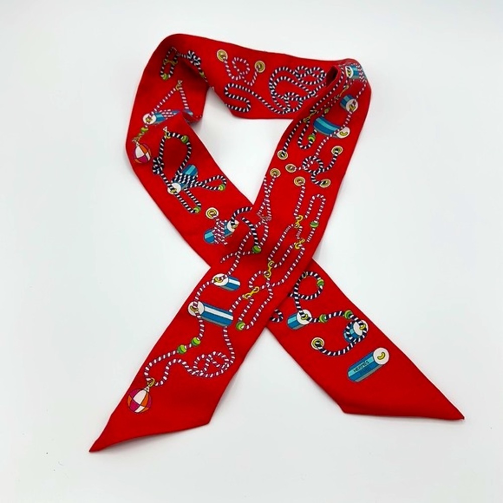 Hermes RED Twilly silk cord scarf - Picture 3 of 5